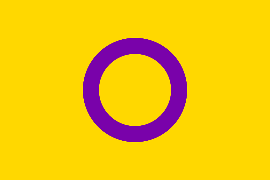 Intersex flag with a purple circle on a yellow background