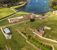 Aerial view of the old prison in Port Arthur, Tasmania, from convict times