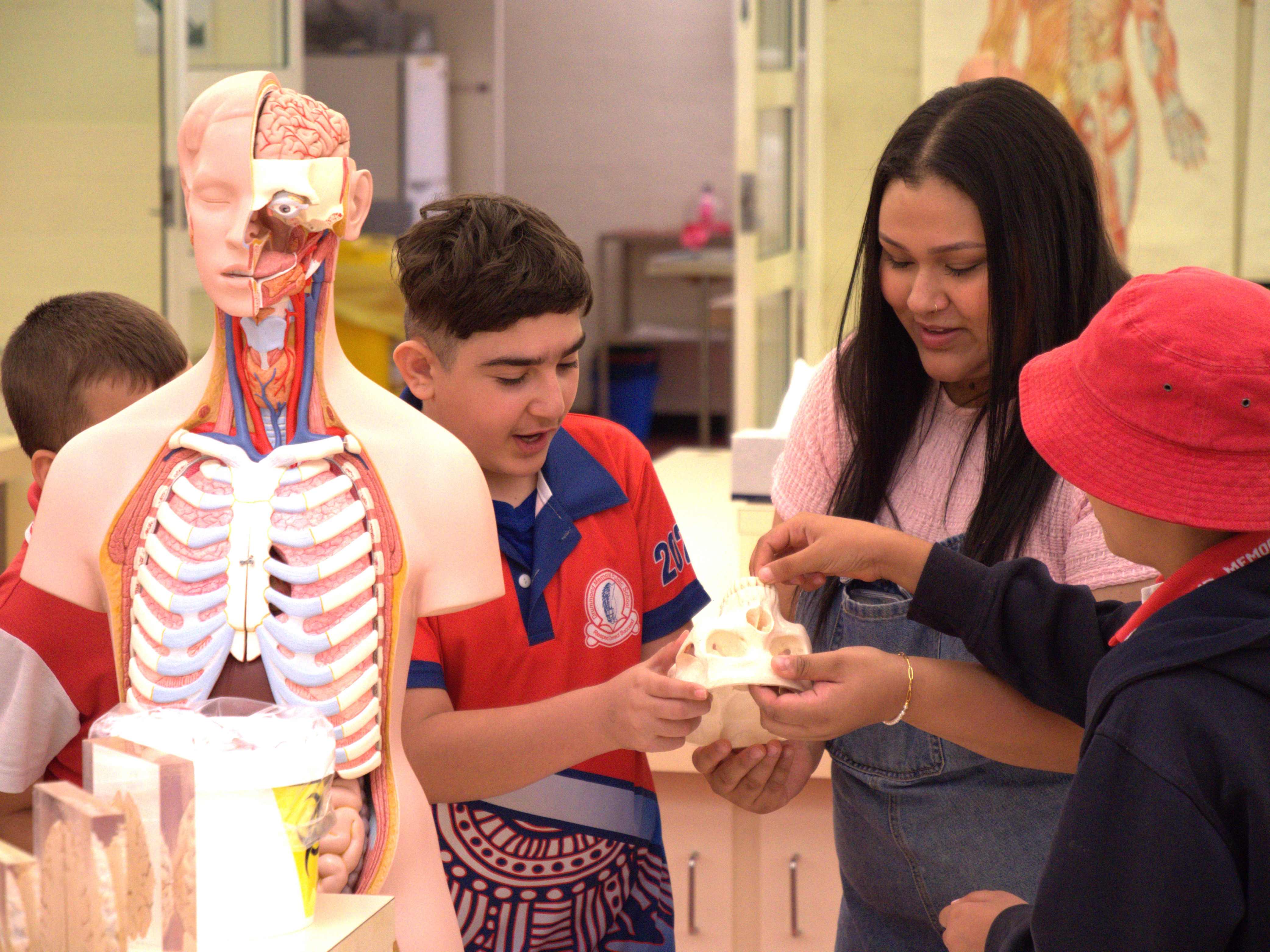Students performing experiment