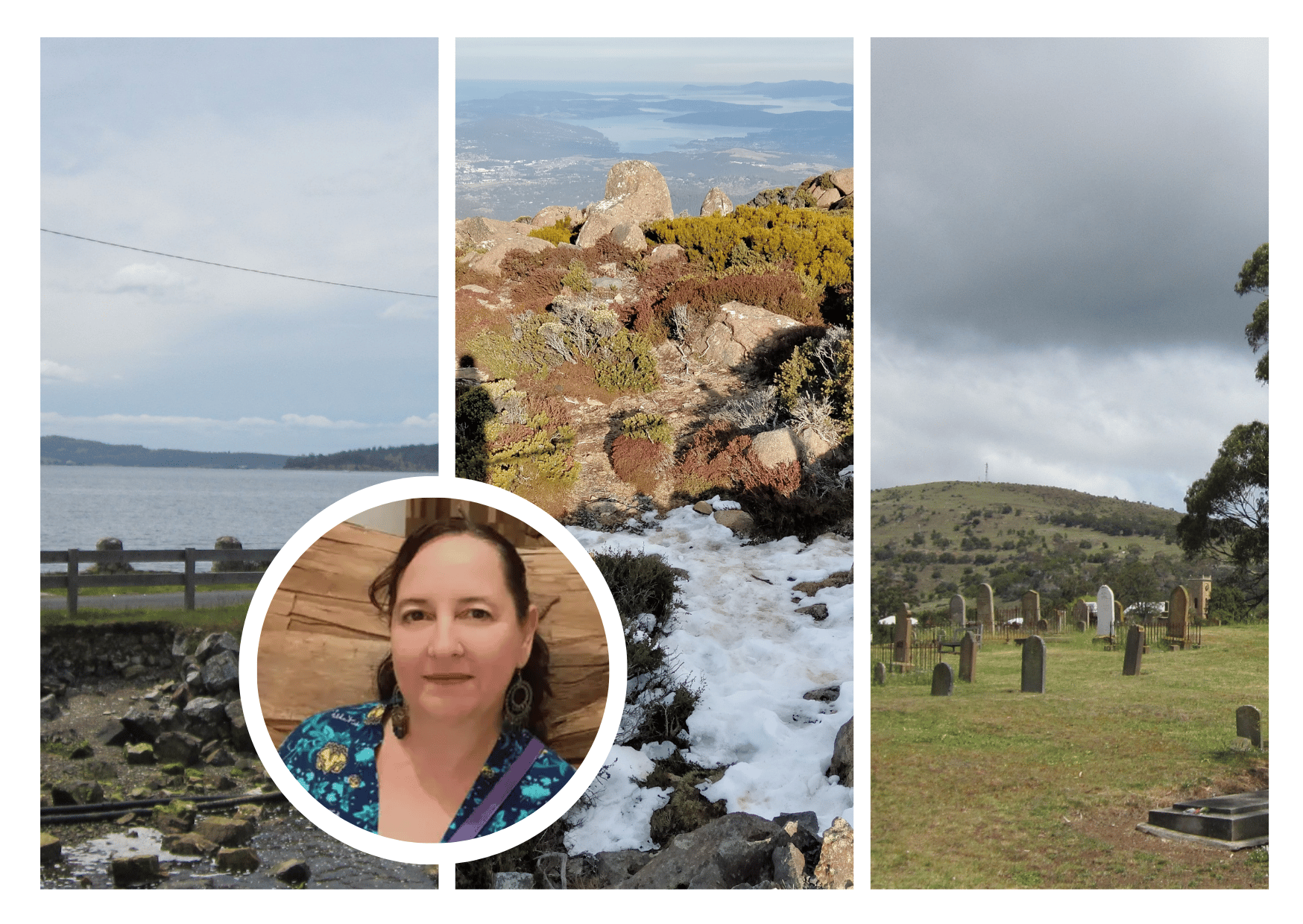 Collage of Tasmanian landscapes: coastline, 