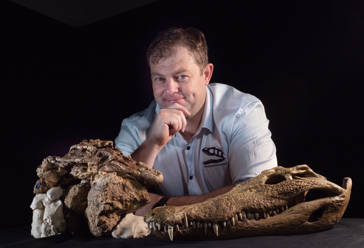 Matt White with croc skulls