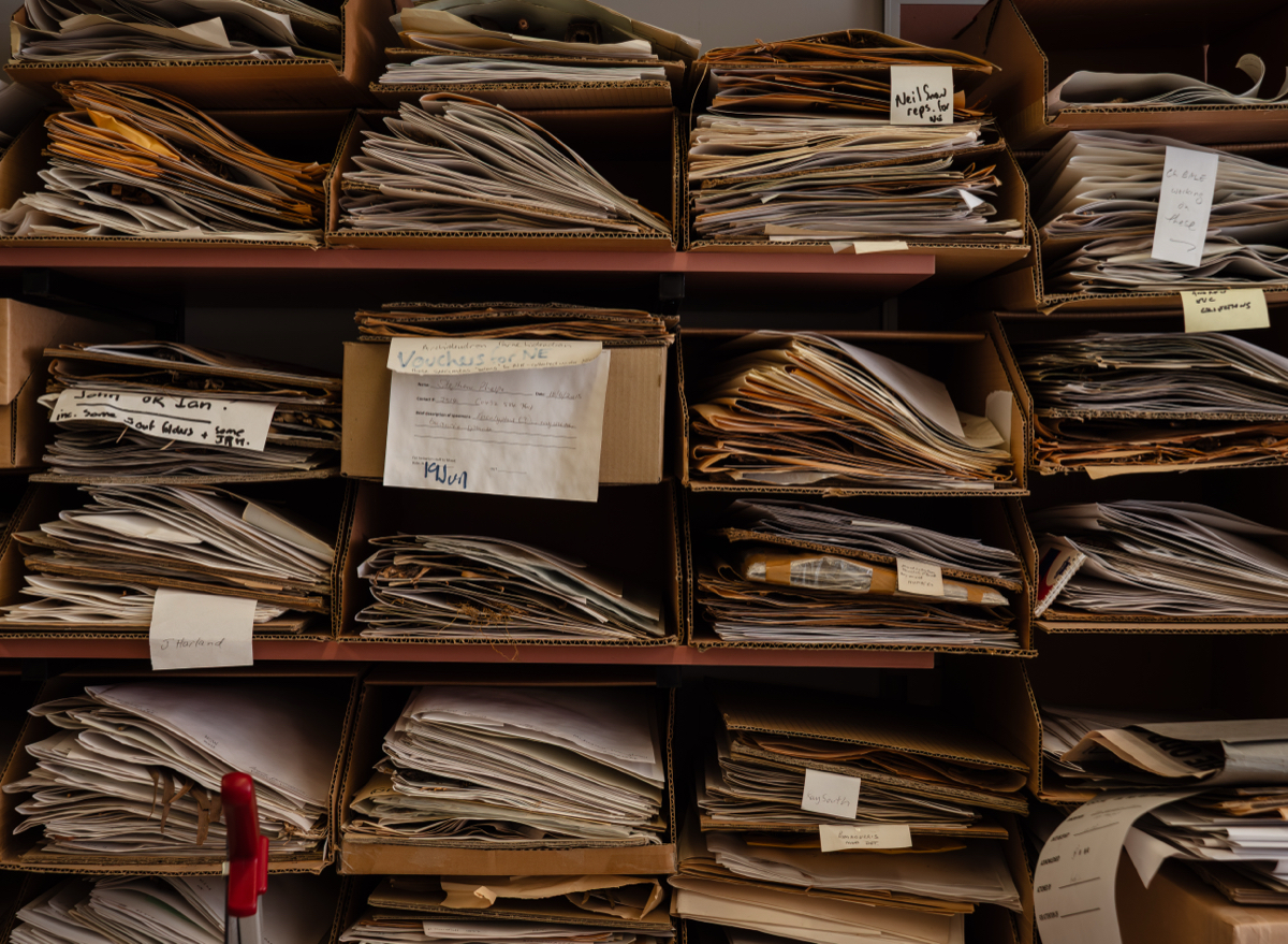 shelves of old files