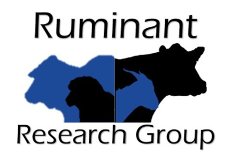 Logo blue and black silhouettes of cattle, sheep and goats with the text "Ruminant Research Group"
