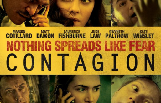 Yellow and gold poster of Warner Brothers film Contagion
