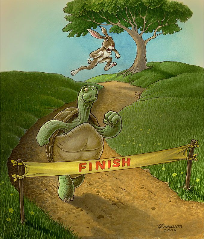Illustration of tortoise racing a hare