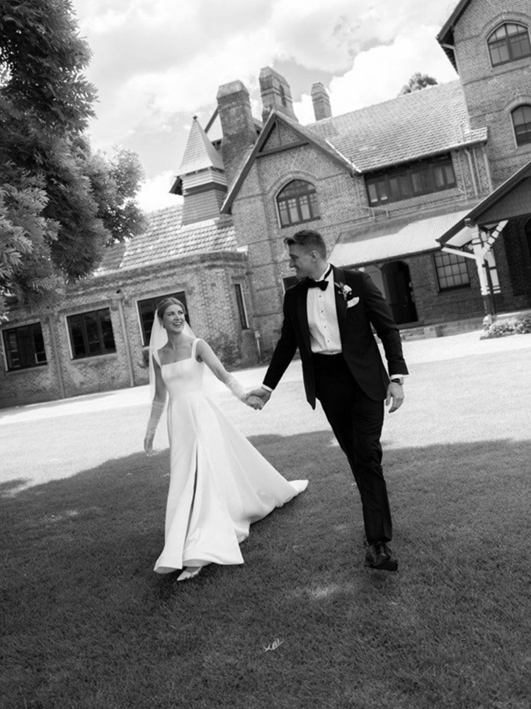 Maddeson wedding photo on Booloominbah lawn