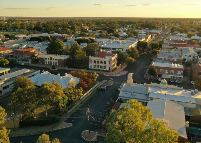 Aerial view overlooking Moree, NSW.
