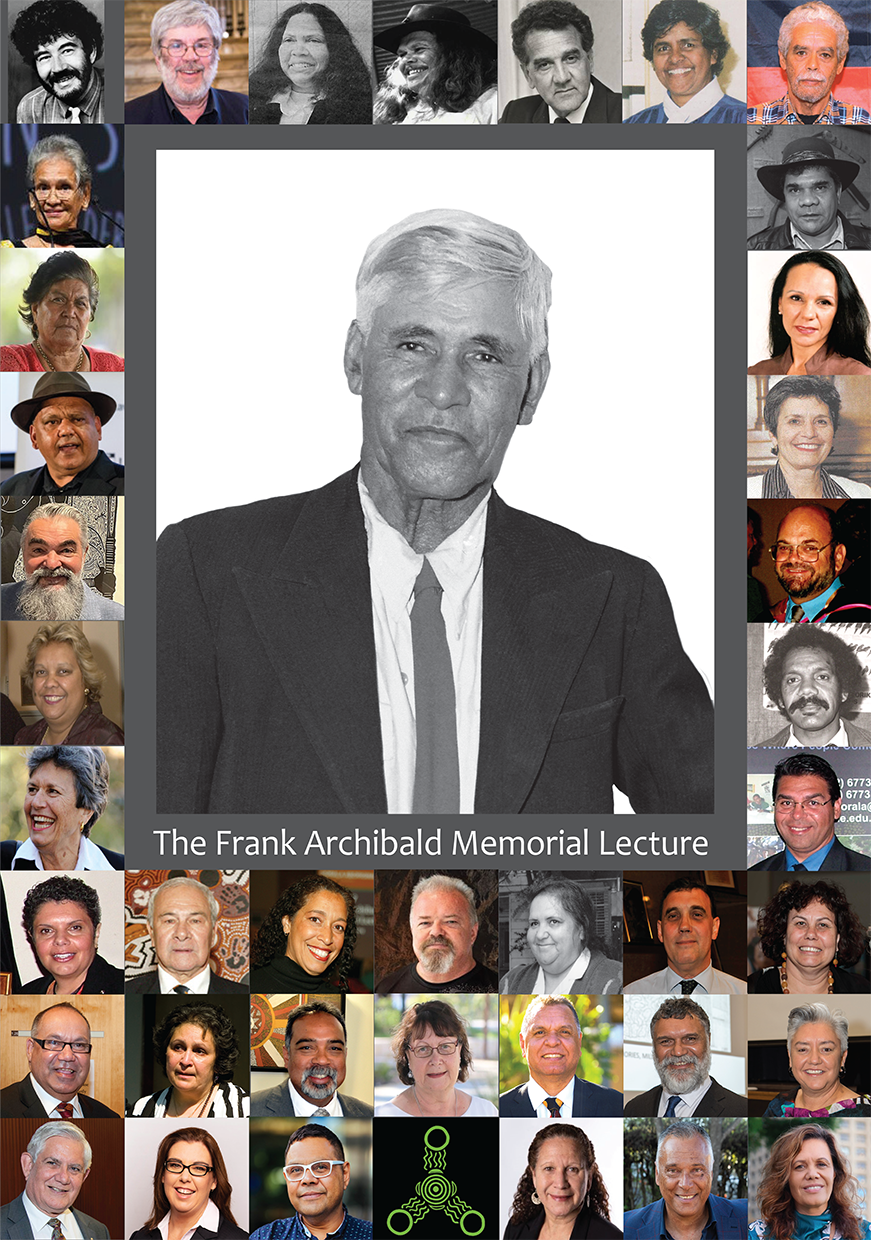 Frank Archibald Memorial Lecture Compilation image of 40 Frank Archibald Lecture speakers around a portrat of Frank Archibald