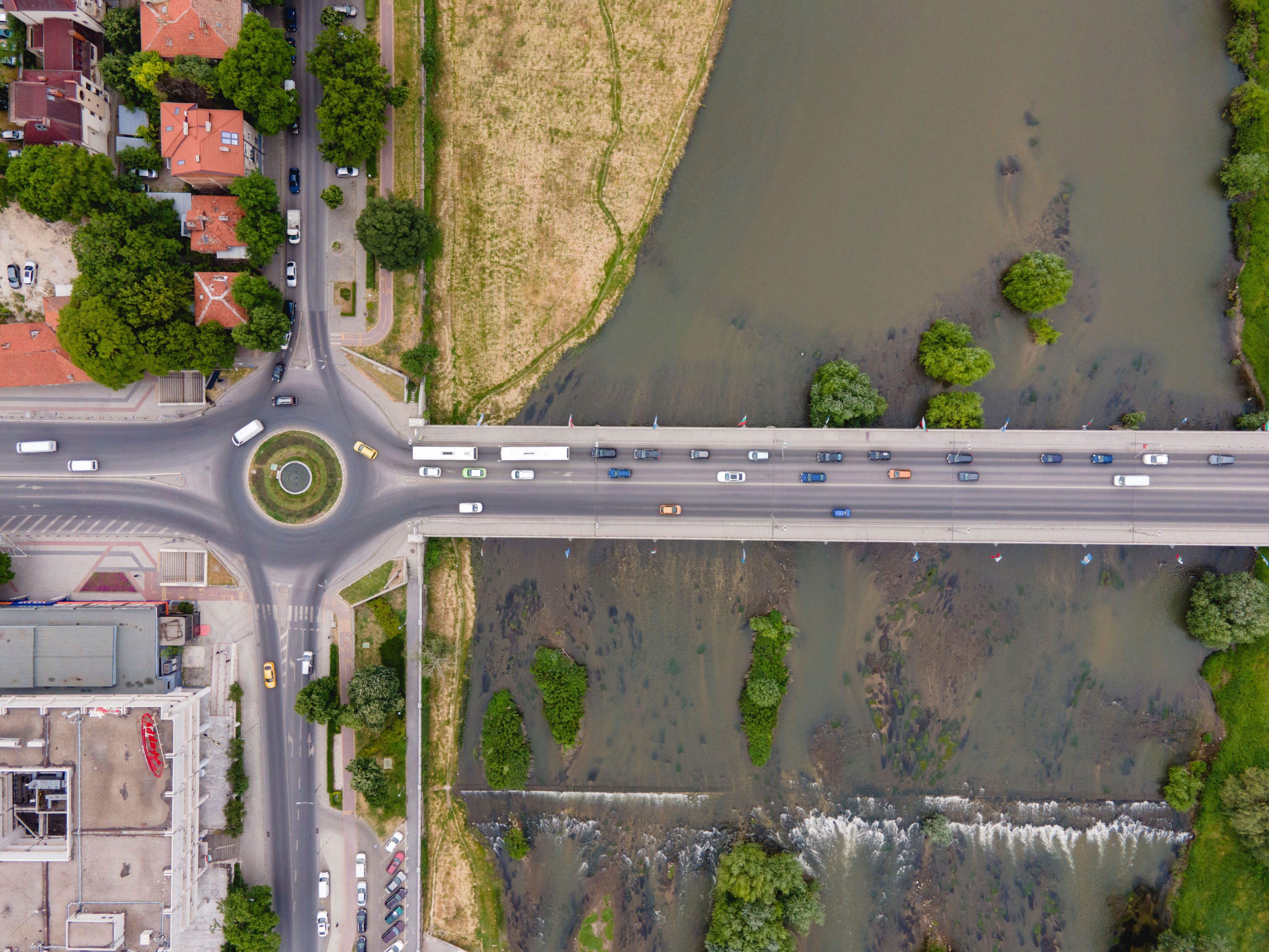 An aerial image of a town
