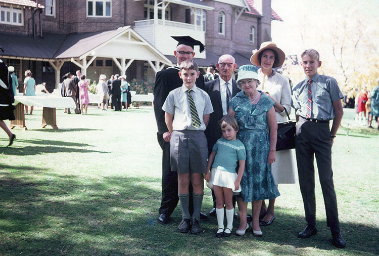 Geoffrey Walker graduating with his family.