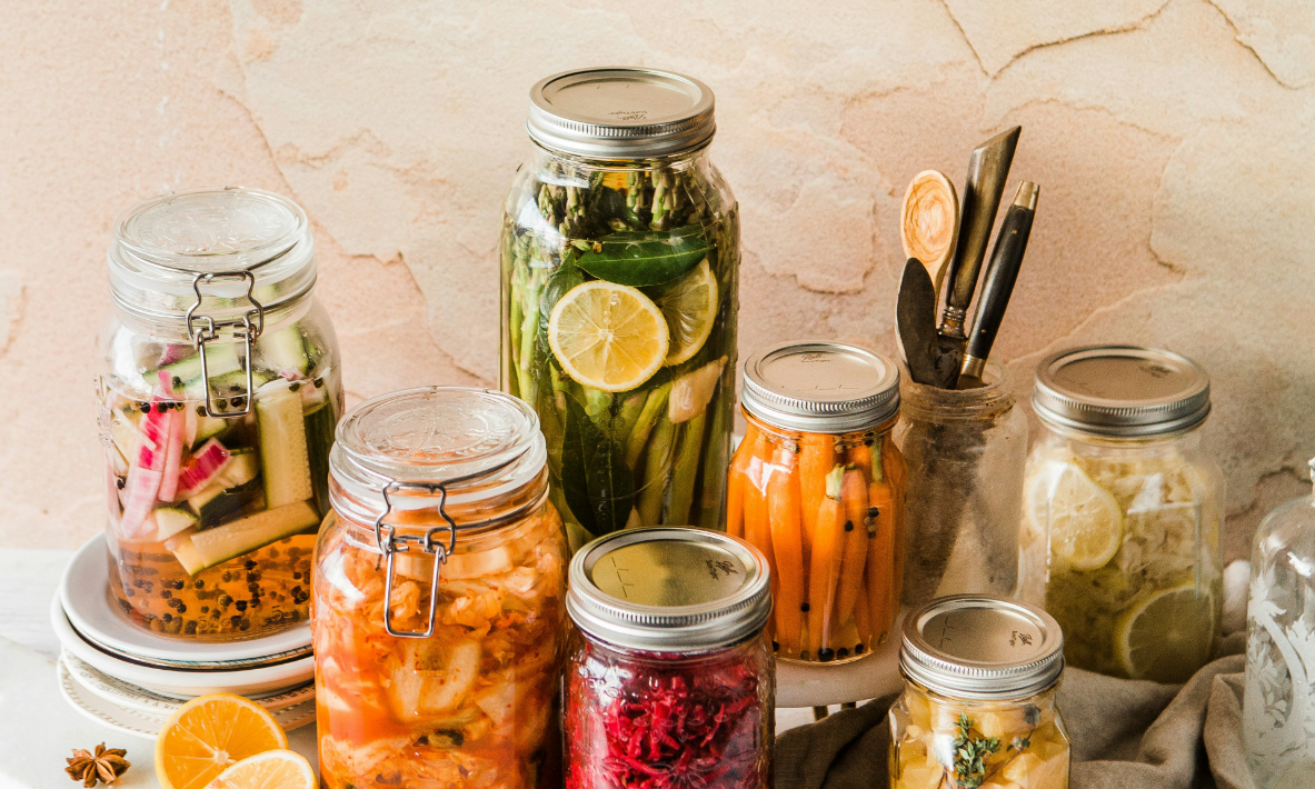Jars of fermented vegetables.