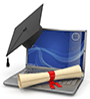 Computer image with a mortar board and degree sitting by it's side