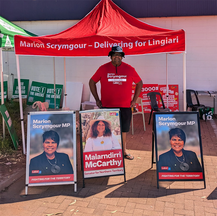 Michael campaigning in Labor party tent