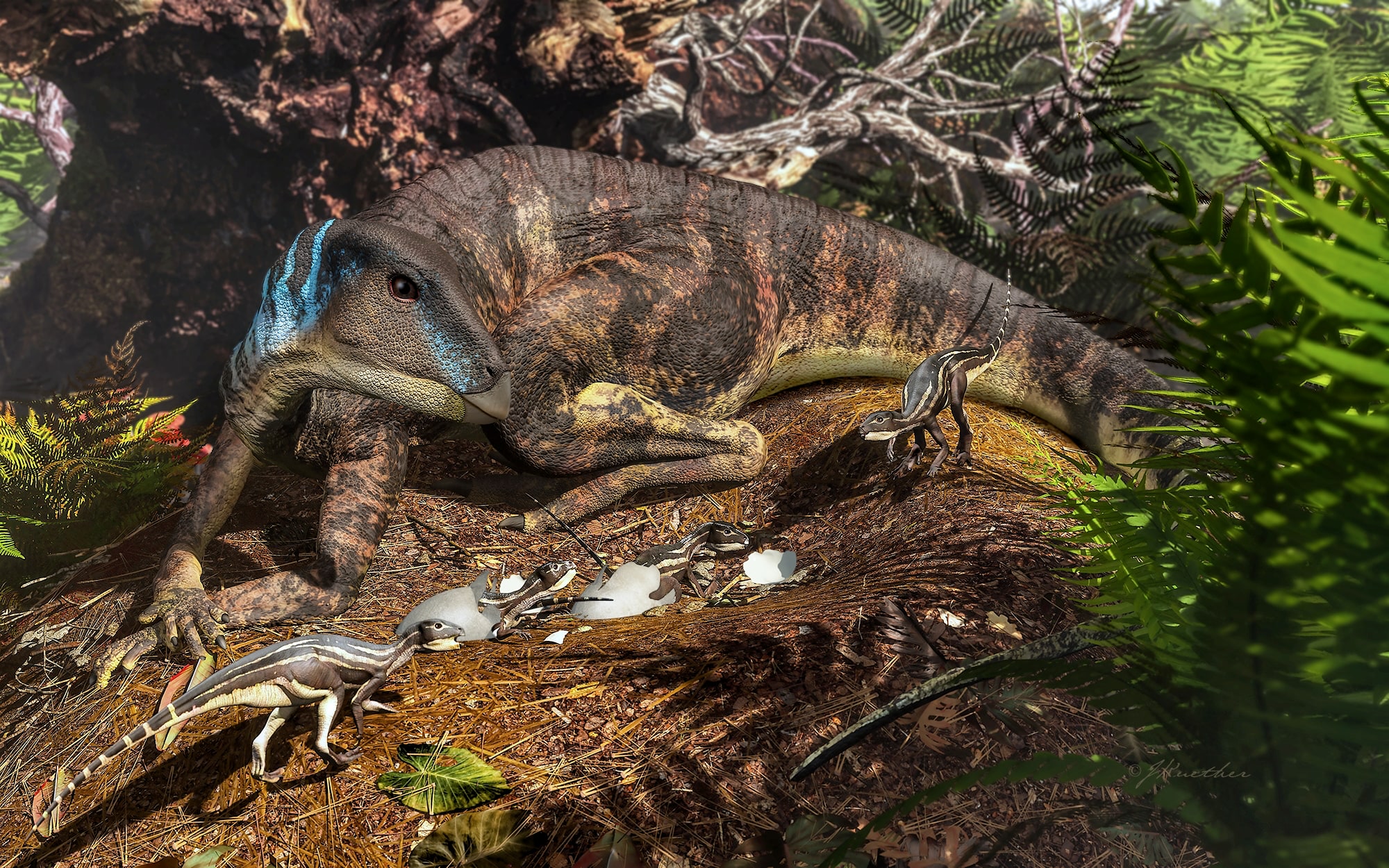Dinosaur with hatchlings