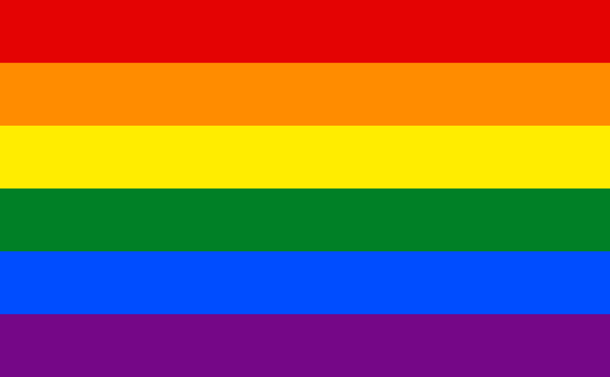 Rainbow flag with a red, an orange, a yellow, a green, a blue and a purple horizontal line