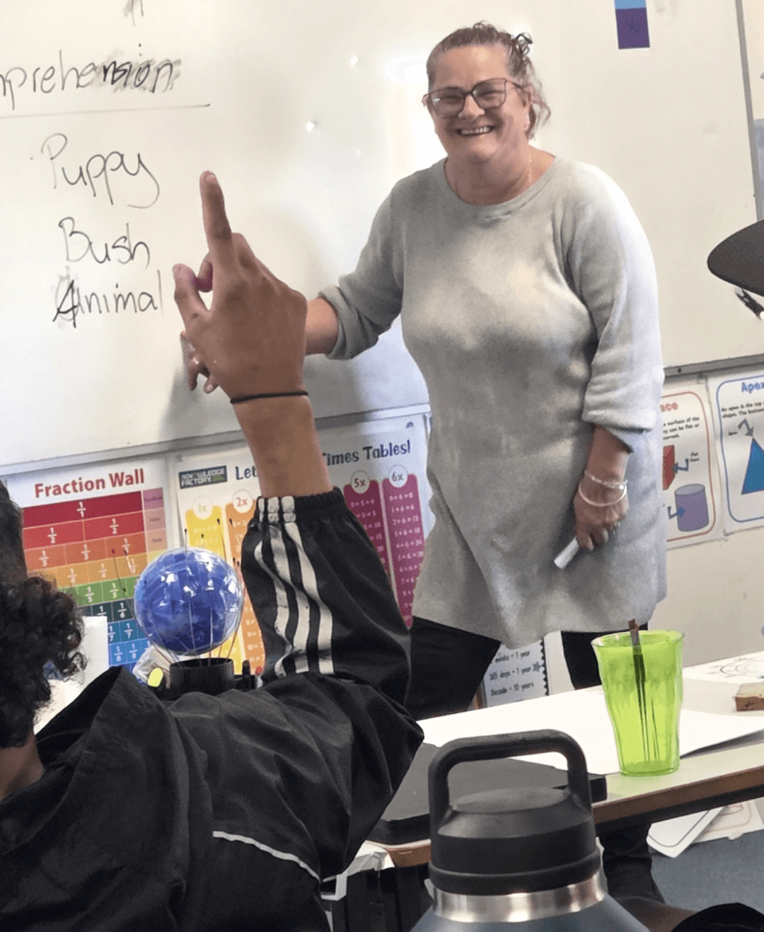 Teacher out front of class.