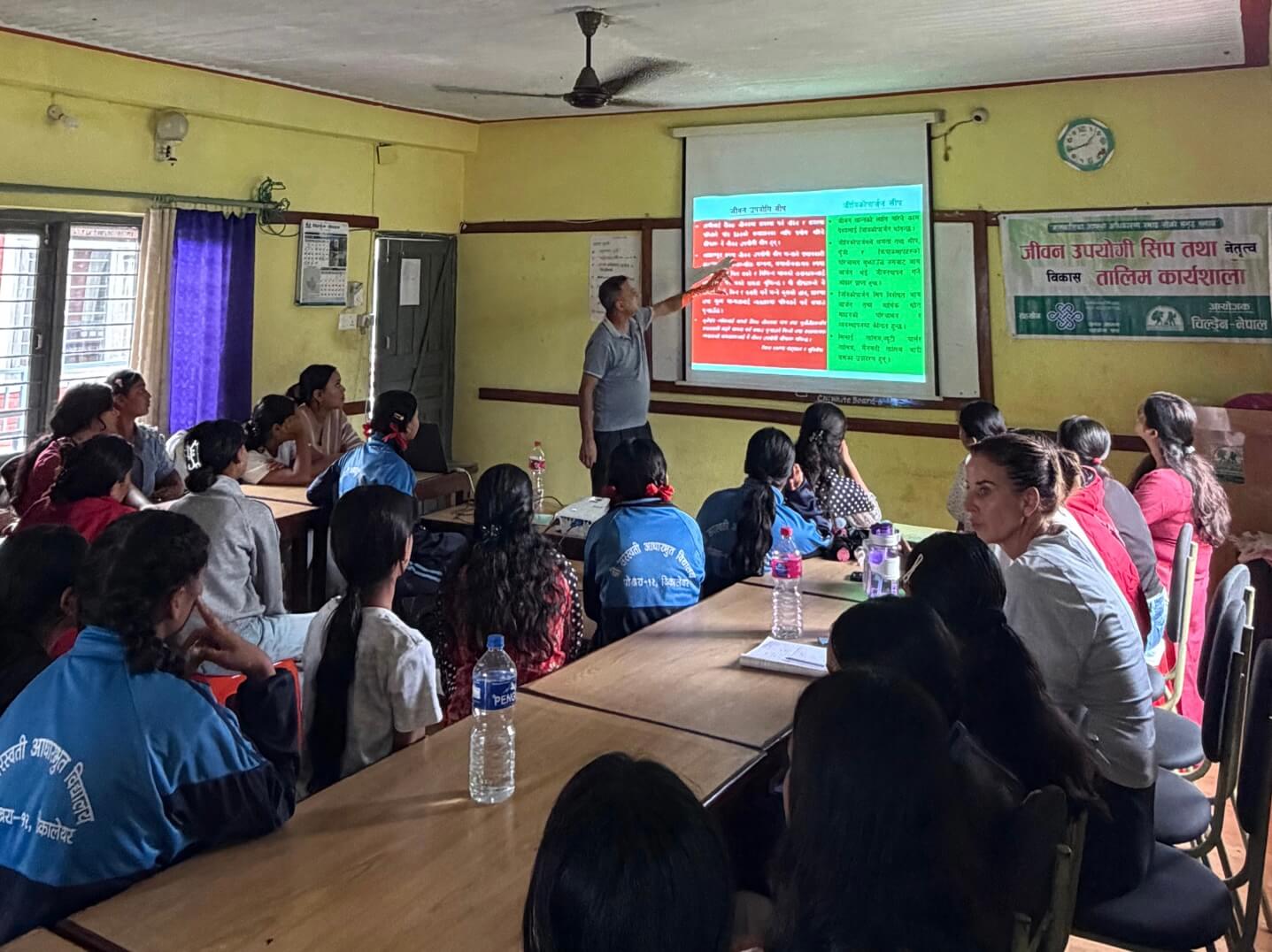 Classroom full of Nepalese students.