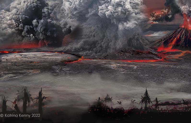 An artist's impression of the New England eruptions 252 million years ago.