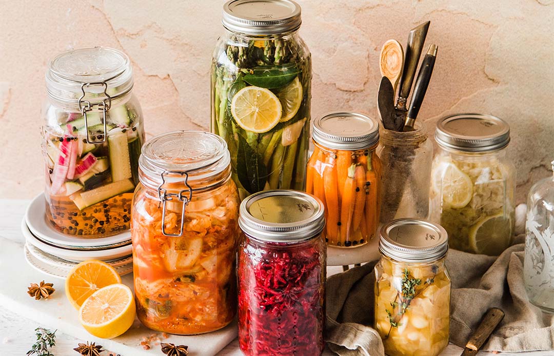 An image showing jars of fermented foods.