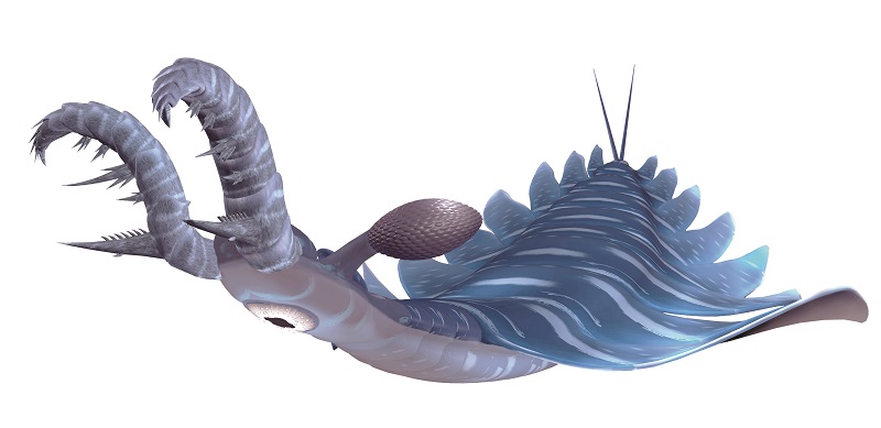 Illustration of prehistoric snail-like creature with enlarged feelers and spiked shell