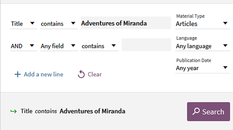 Title -- Adventures of Miranda -- Articles