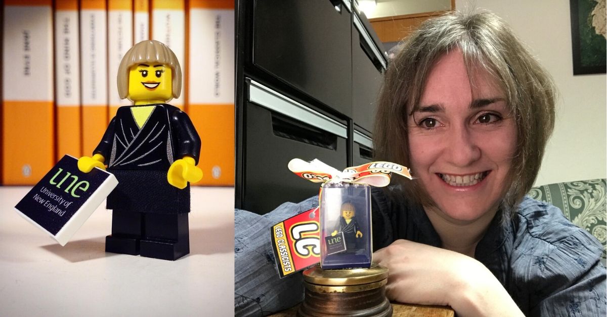 Bronwyn Hopwood holding her LEGO figure