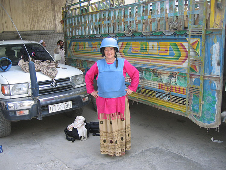 Monique Fienberg on a UN trip to Asadabad, 80k NE of Jalalabad Afghanistan.