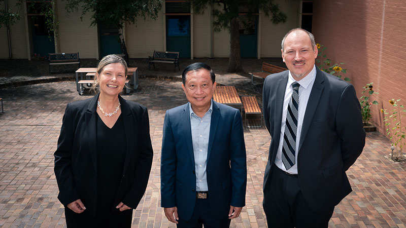 Dr Joshua Matthews, His Excellency Mak Ngoy and Professor Jennifer Charteris