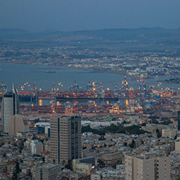 Skyline of a busy city at dusk 