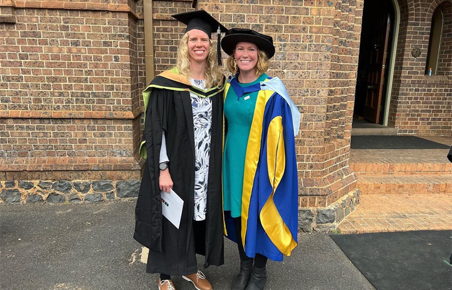 Gillian Backhouse and her supervisor, Dr Deborah Bower, at her recent graduation ceremony.