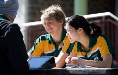 Mary White College students studying together at an outdoors 