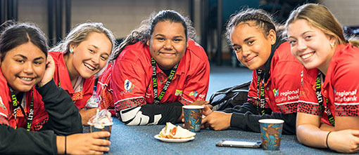 five girls smiling