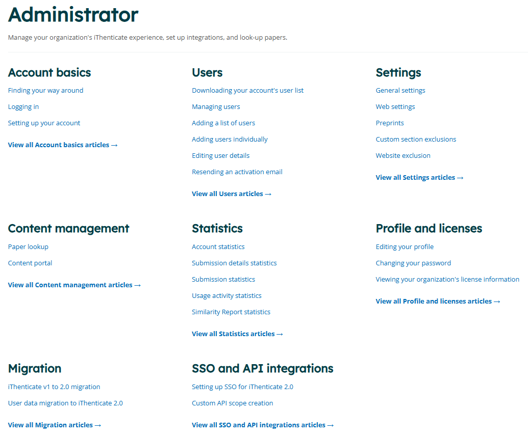 screenshot of the iThenticate Administrator Guides
