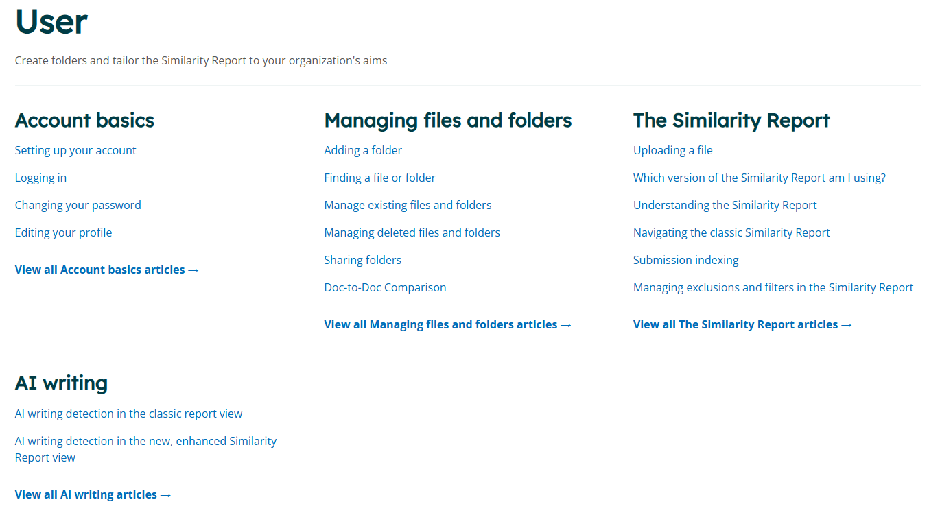 screenshot of the iThenticate User Guide 