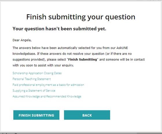 AskUNE finish submitting your question