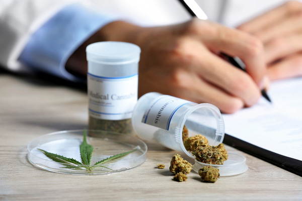  A doctor writing out a prescription for medical marijuana